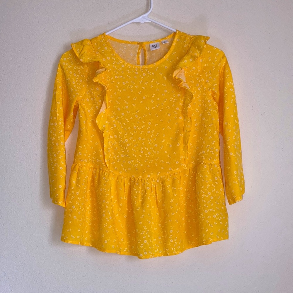 Gap Kids Girls XL 12 Ruffle Peplum top Blouse floral golden yellow girls NWT